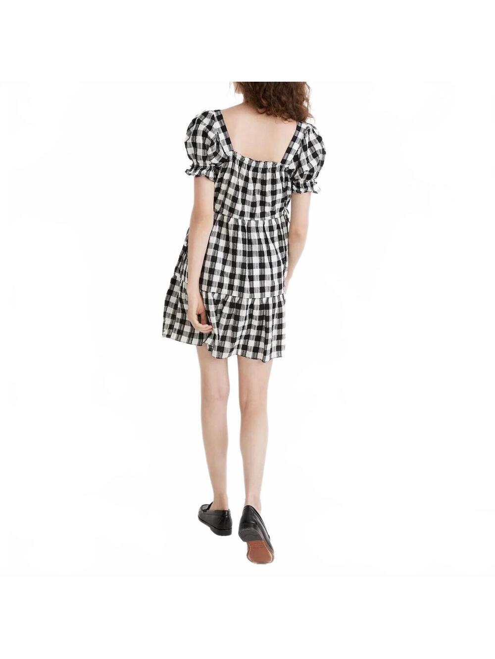 Madewell Gingham Milkmaid Babydoll Olivia Rodrigo Mini Dress Black White Small - Picture 4 of 9